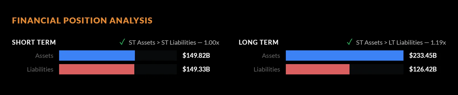 Financial position analysis: short-term and long-term assets against the liabilities they cover